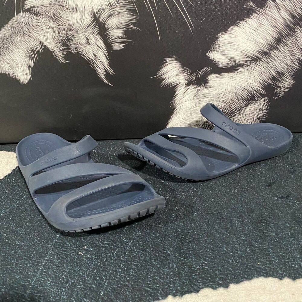 Crocs Kadee II 206756 Strappy Slide Sandal Women's 9 Blue Rubber Casual Slip-On